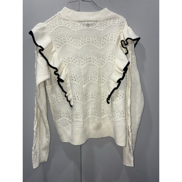 Marc New York Ruffle Shoulder Sweater M White Lace Knit Contrast Trim Pullover - Picture 2 of 5